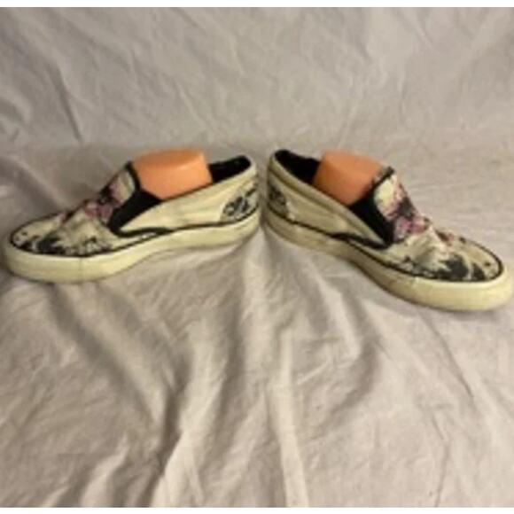 Distressed Butterfly Print Converse Slip-On Sneakers Beige/Black Women’s 7.5 - Picture 4 of 10